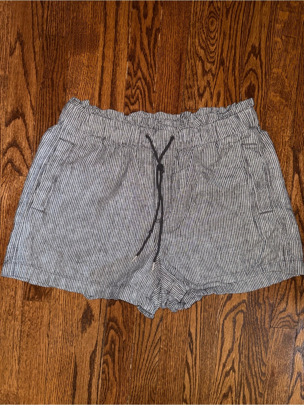LOFT Blue and White Striped High-Waist Drawstring Shorts